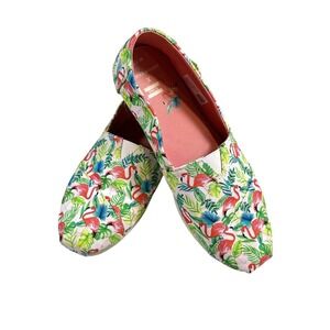TOMS Paper Source FLAMINGOS LTD‎ EDITION Shoes Women Size 7.5 Slip On Tropical